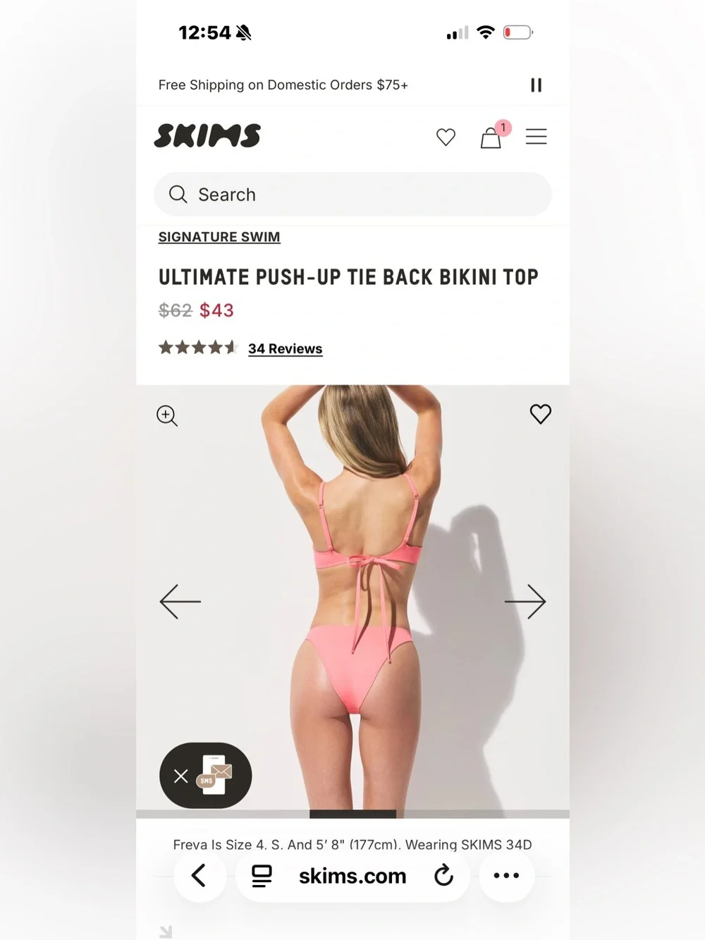 SKIMS Ultimate Push-Up Tie Back Bikini Top — Coral Pink